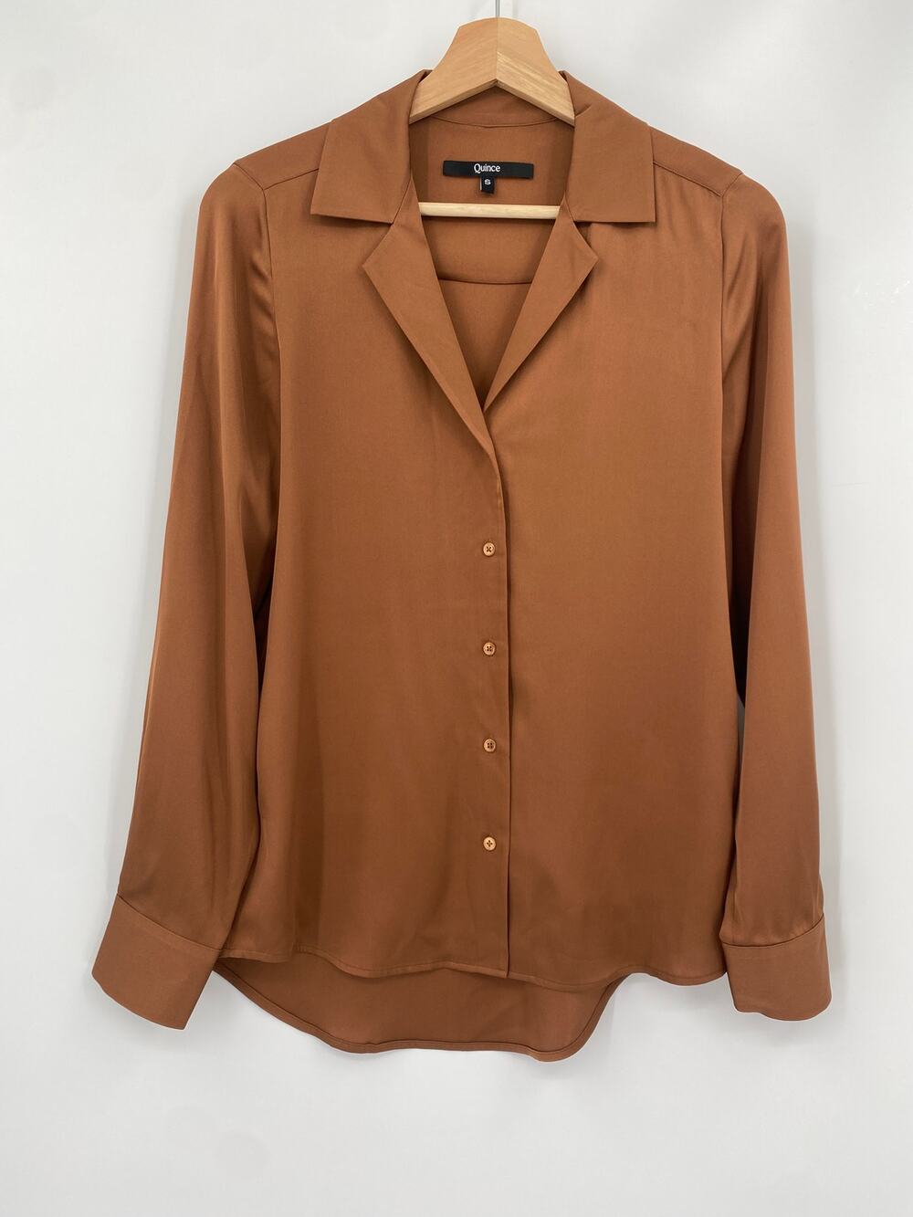 Quince bronze silk button down notch blouse